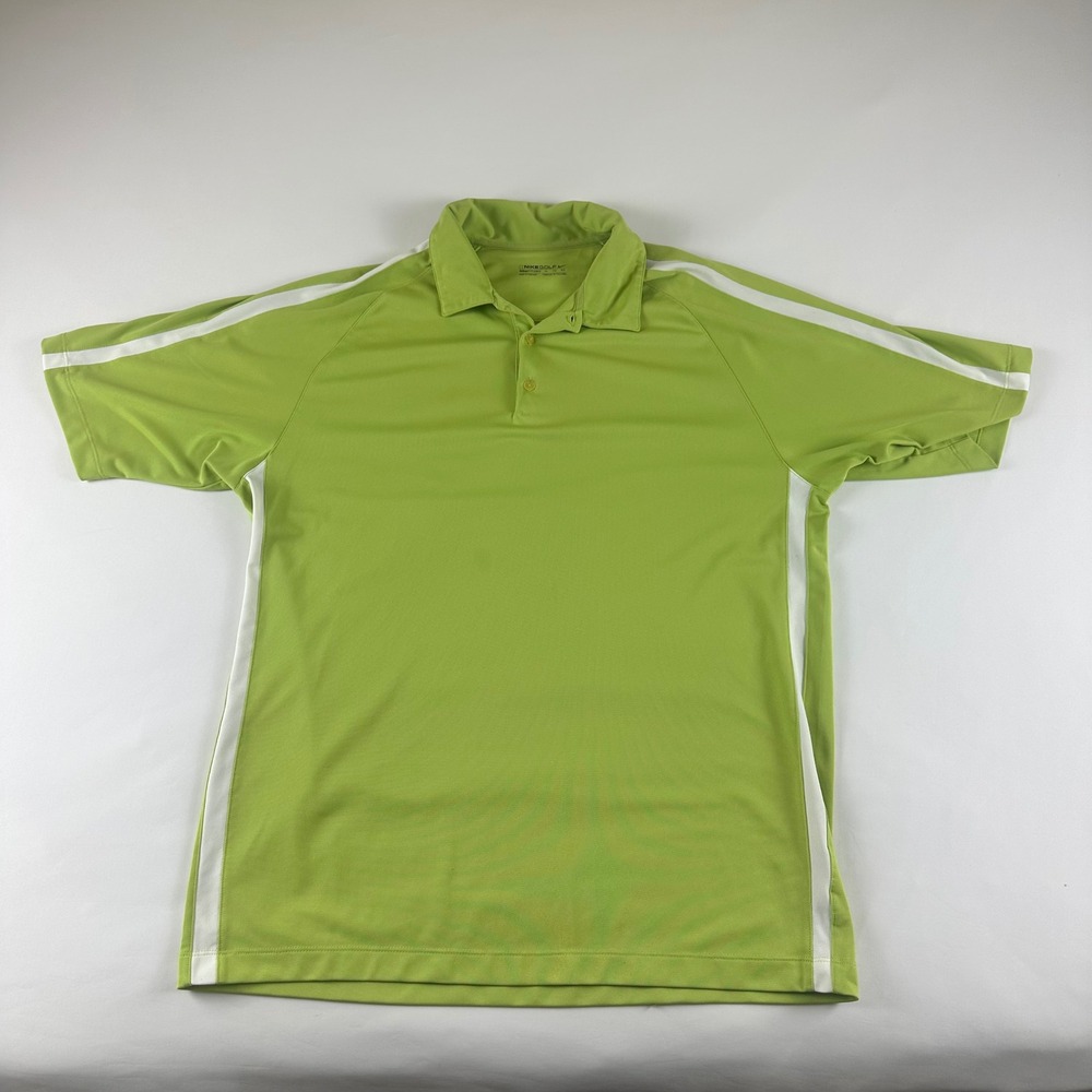 Nike Golf Dri-FIT XL Polo Shirt‎ Green White Striped Athletic Menswear
